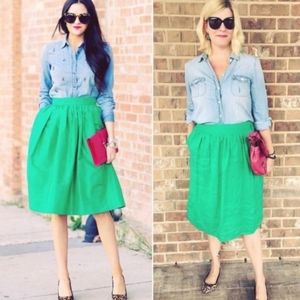 J Crew Linen Kelly Green Midi Skirt